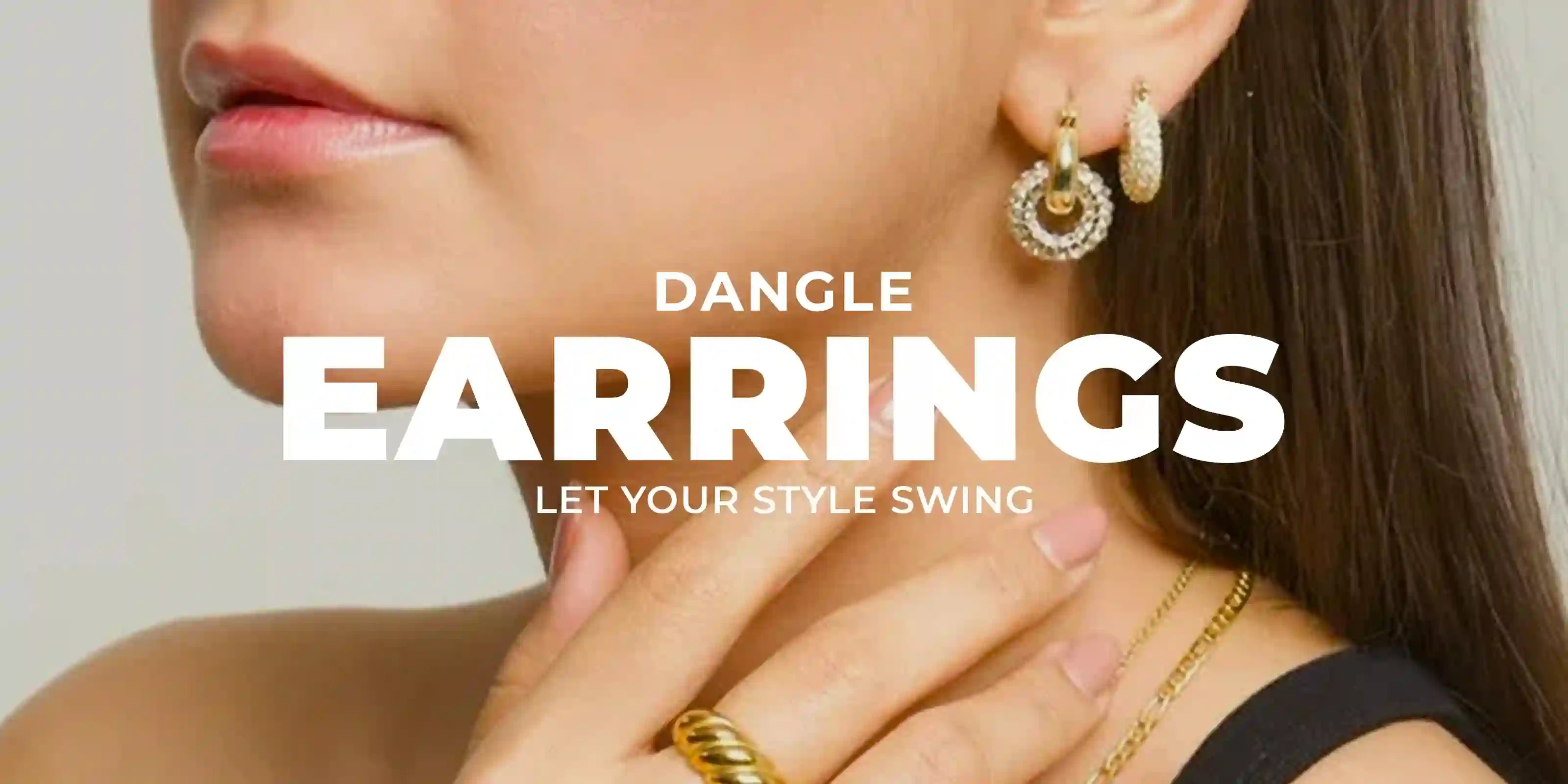 Woman wearing 18k Gold Plated Dangle Earrings with textured hoop design