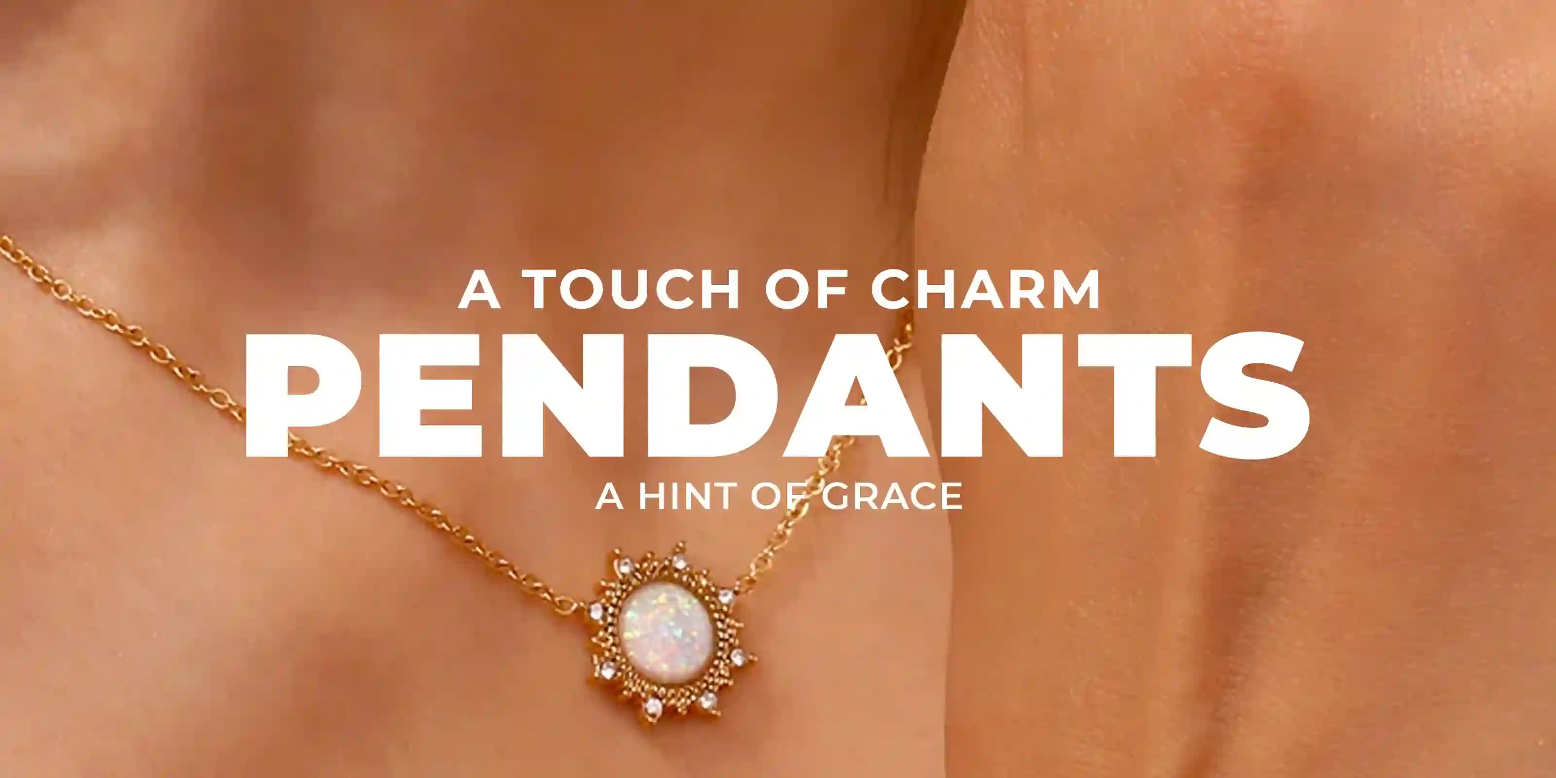 Woman wearing 18k Gold Plated Pendants with opal and crystal accents on chain necklace