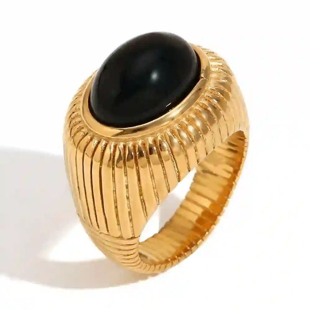 Shop 18k Gold Plated black onyx stone ring - Phantom Online at Mithra and Co.
