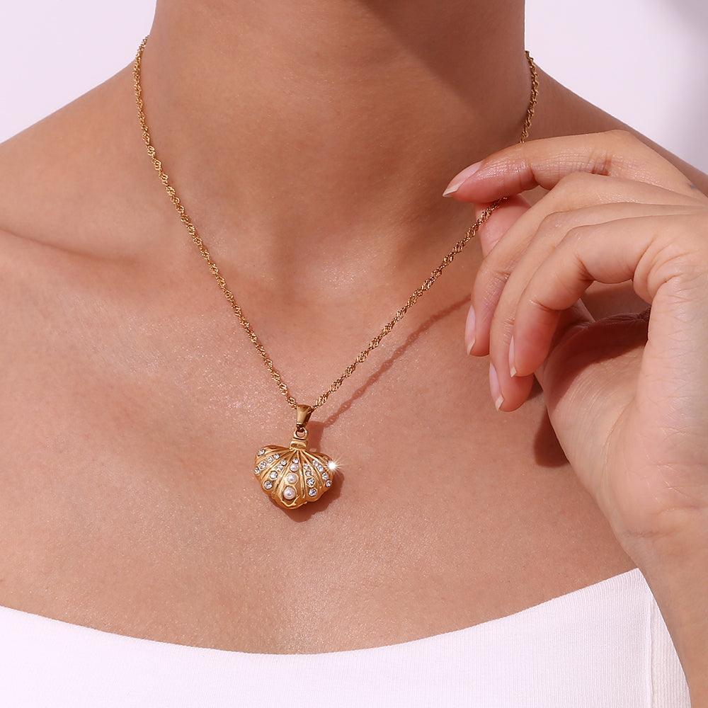 Wearing Pearlora Necklace - Shop 18k Gold Plated Shell and Pearl Necklace Online.