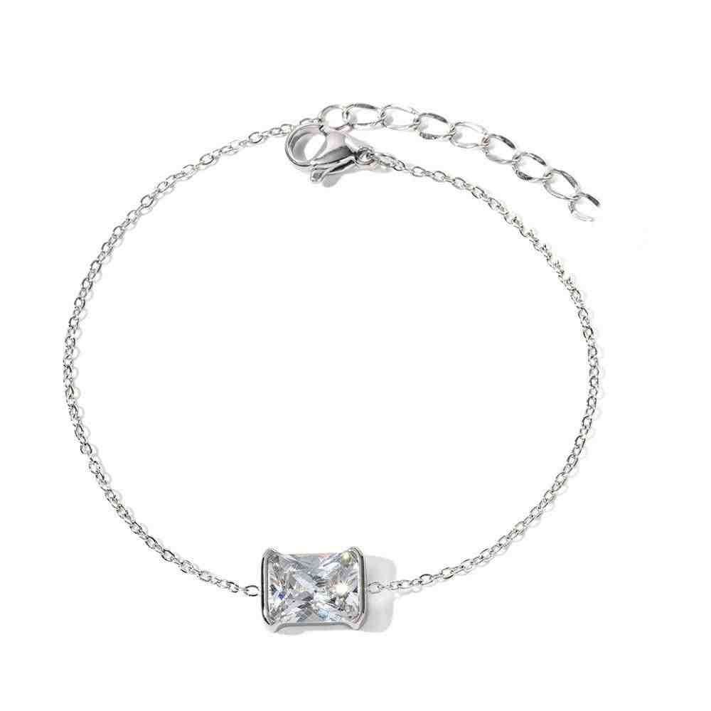 SIlver Chain Bracelet with square stone - Silva. Shop at Mithra and Co.