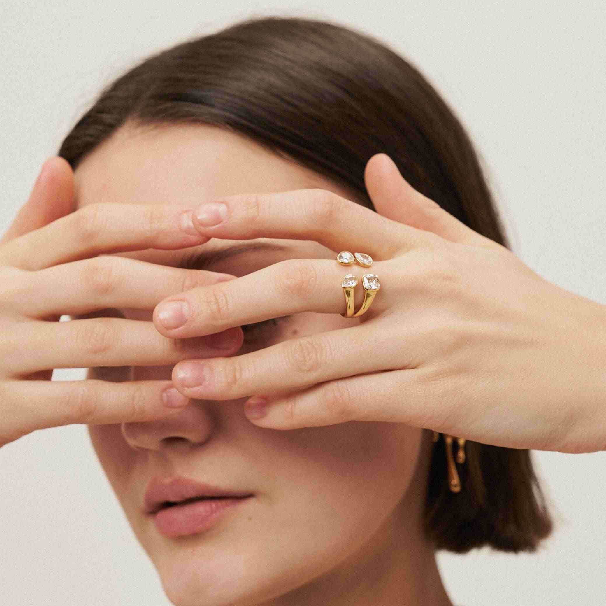 GIrl Wearing 18 Gold Plated Ring - Shop at Mithra and Co.