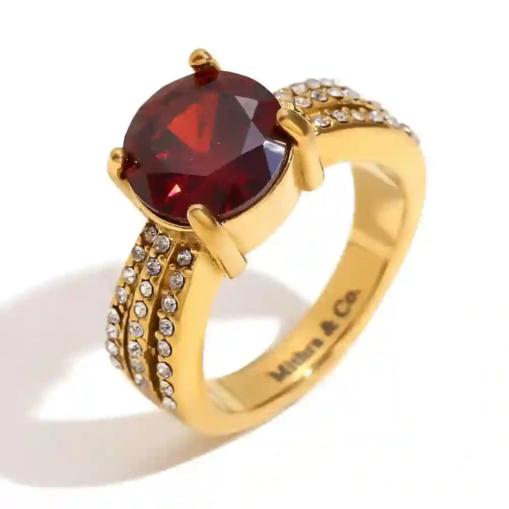 Aurora Ruby - 18k gold-plated ring , Waterproof, hypoallergenic stainless steel.