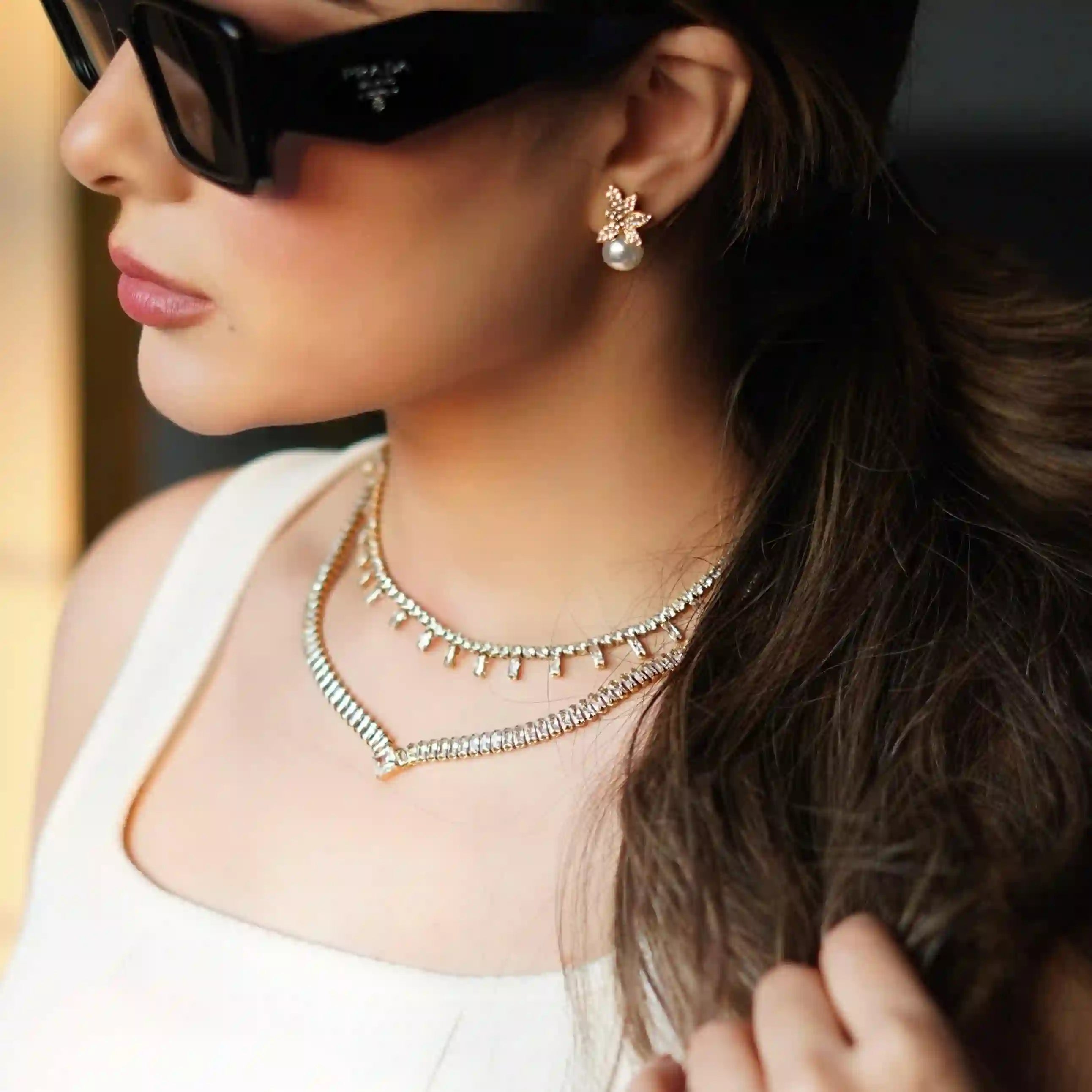 GIrl Wearing 18k Gold Plated Necklace. Shop at Mithra and Co.
