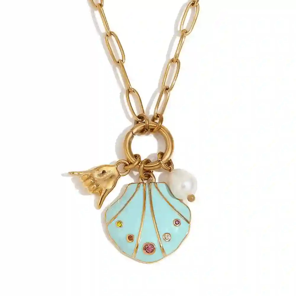 Coastal Essence - Beach Seashell Necklace. Shop 18k Gold Plated Charms at Mithra and Co.