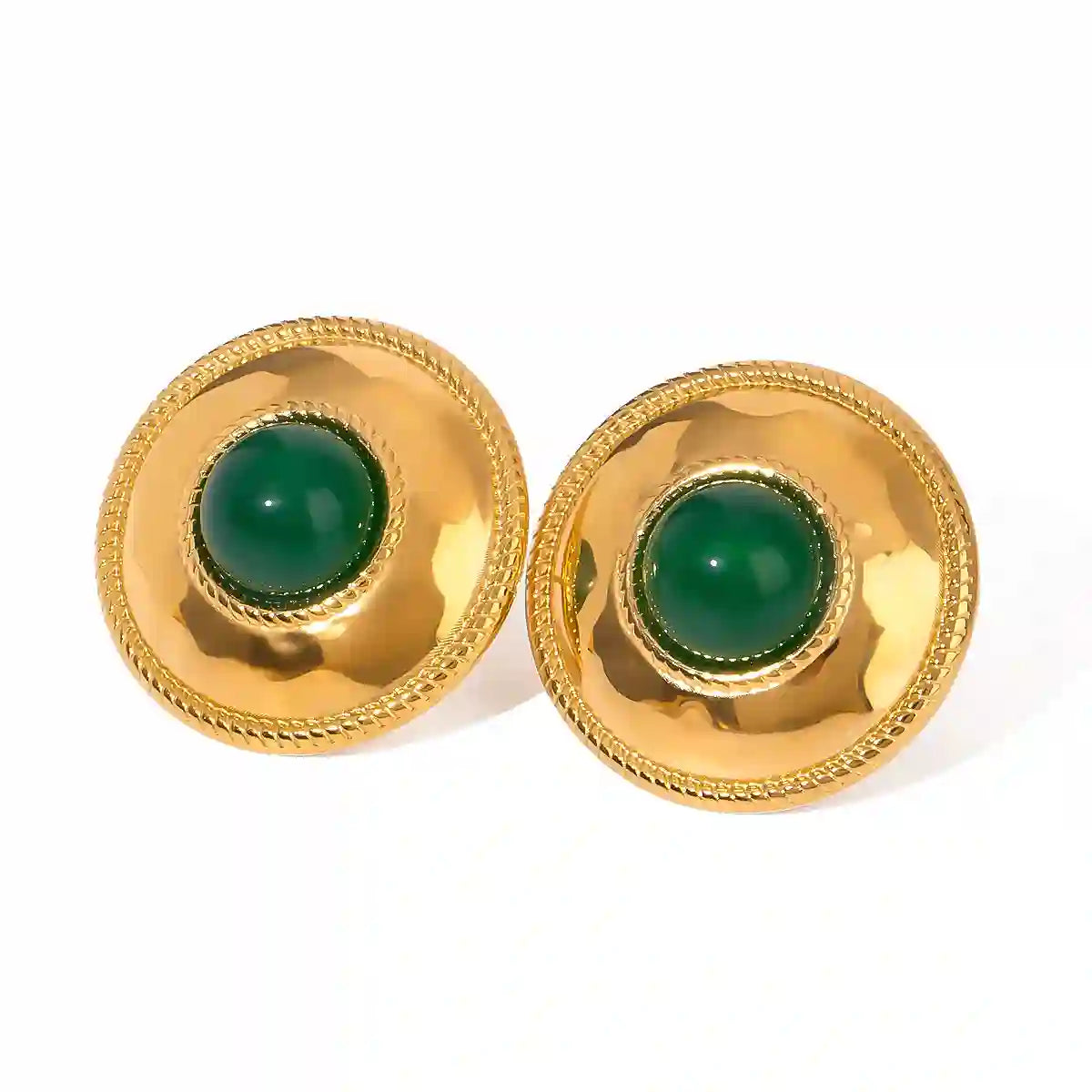 Shop Green Stone Studs - Dome Earrings - Halsey. 18k Gold Plated Online at Mithra and Co.