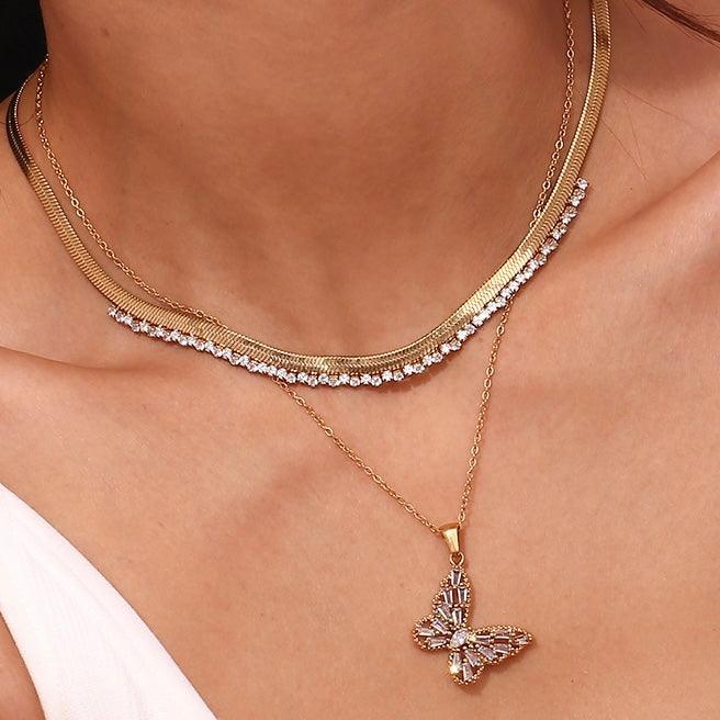 Girl wearing 18k gold plated Butterfly necklace, Enchanted Flutter, Buy Online at Mithra and Co.