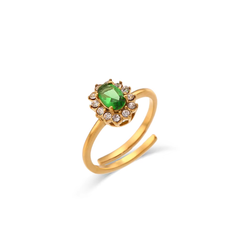 Buy Oval Gemstone Ring Prasino - 18k Gold Plated at Mithra and Co.
