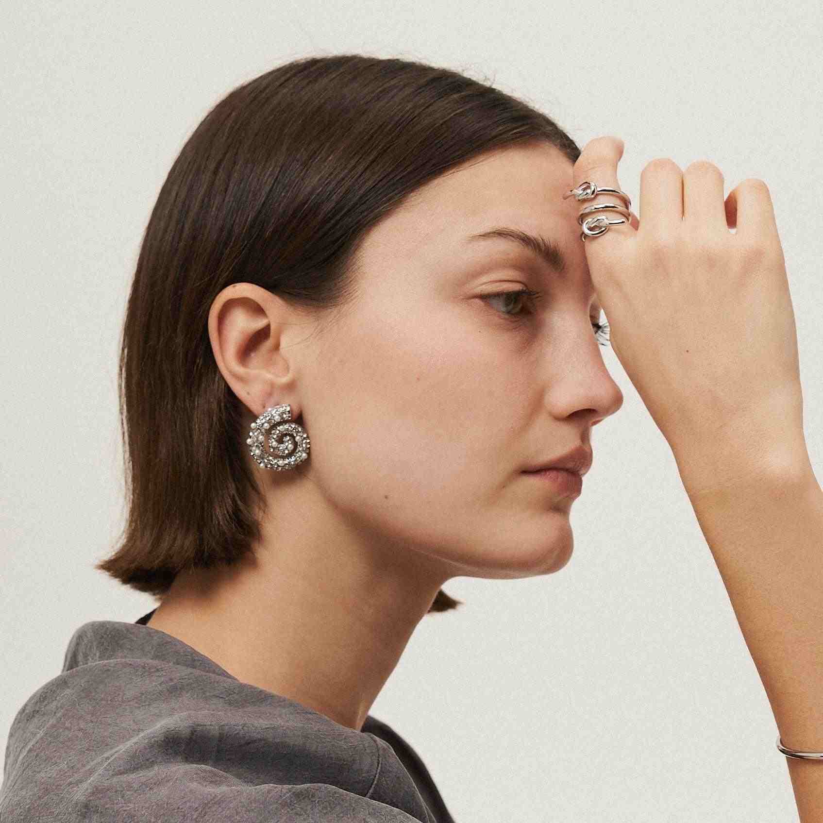 Girl Wearing Earring and Ring. Buy Now at Mithra and Co.