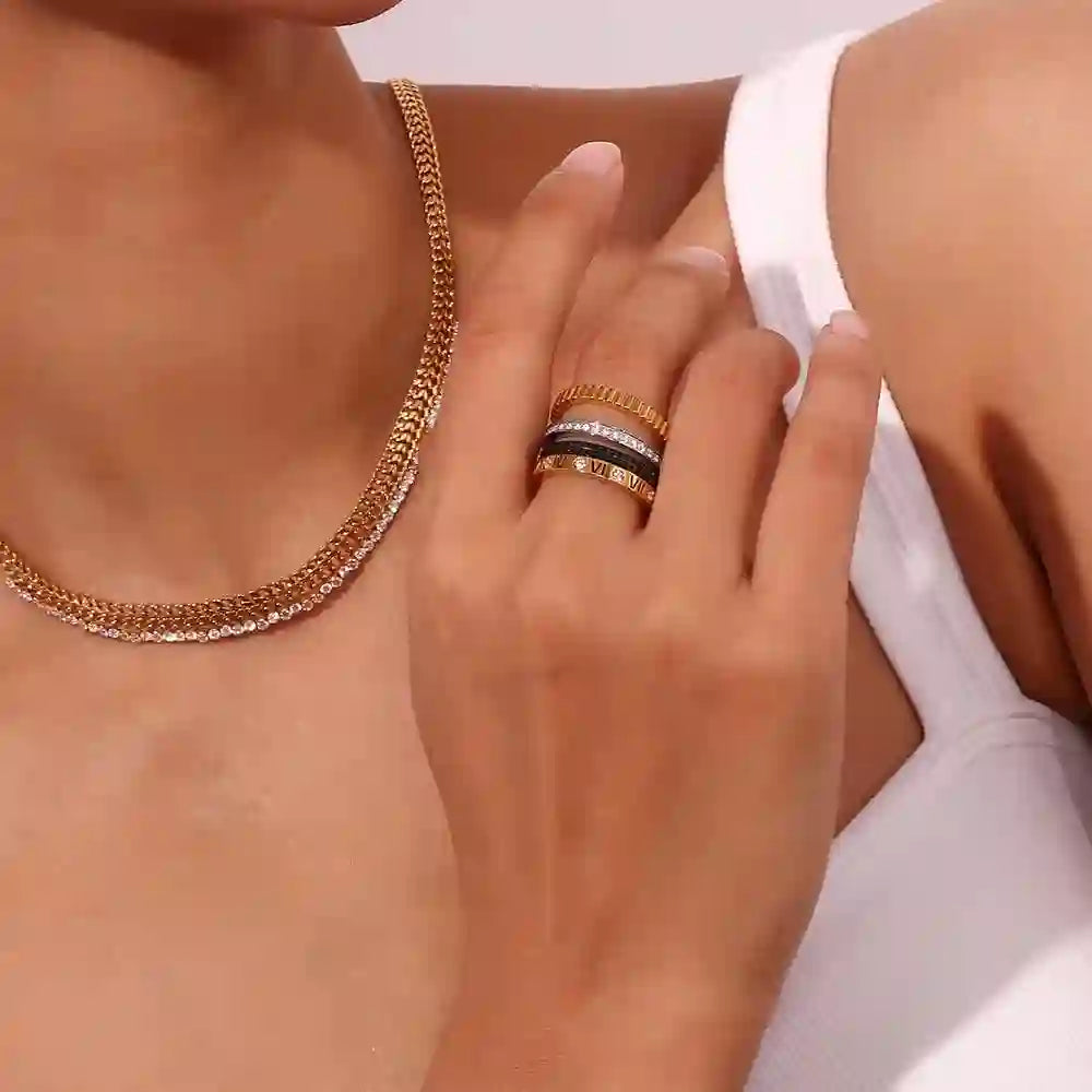 Girl wearing 18k gold plated Stackable Rings - Shop at Mithra and Co.