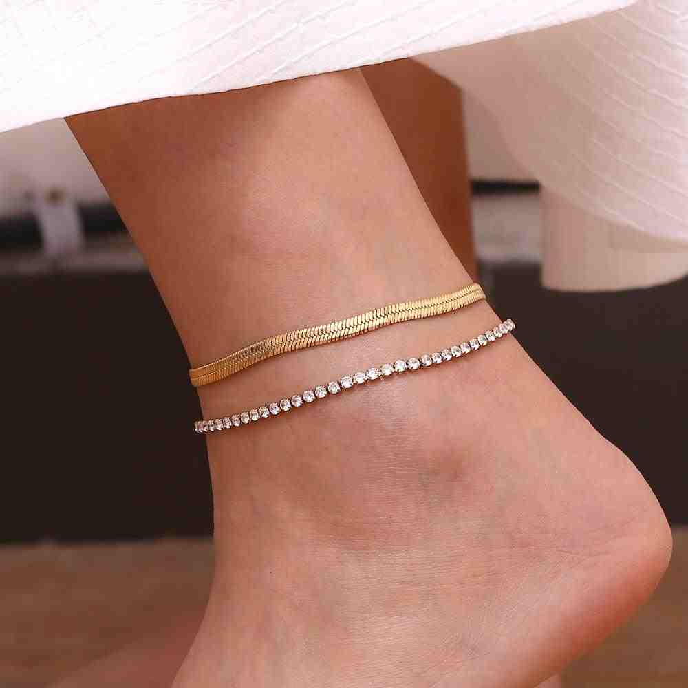 Girl Wearing Tennis Anklet - Terezo. Buy at Mithra and Co.