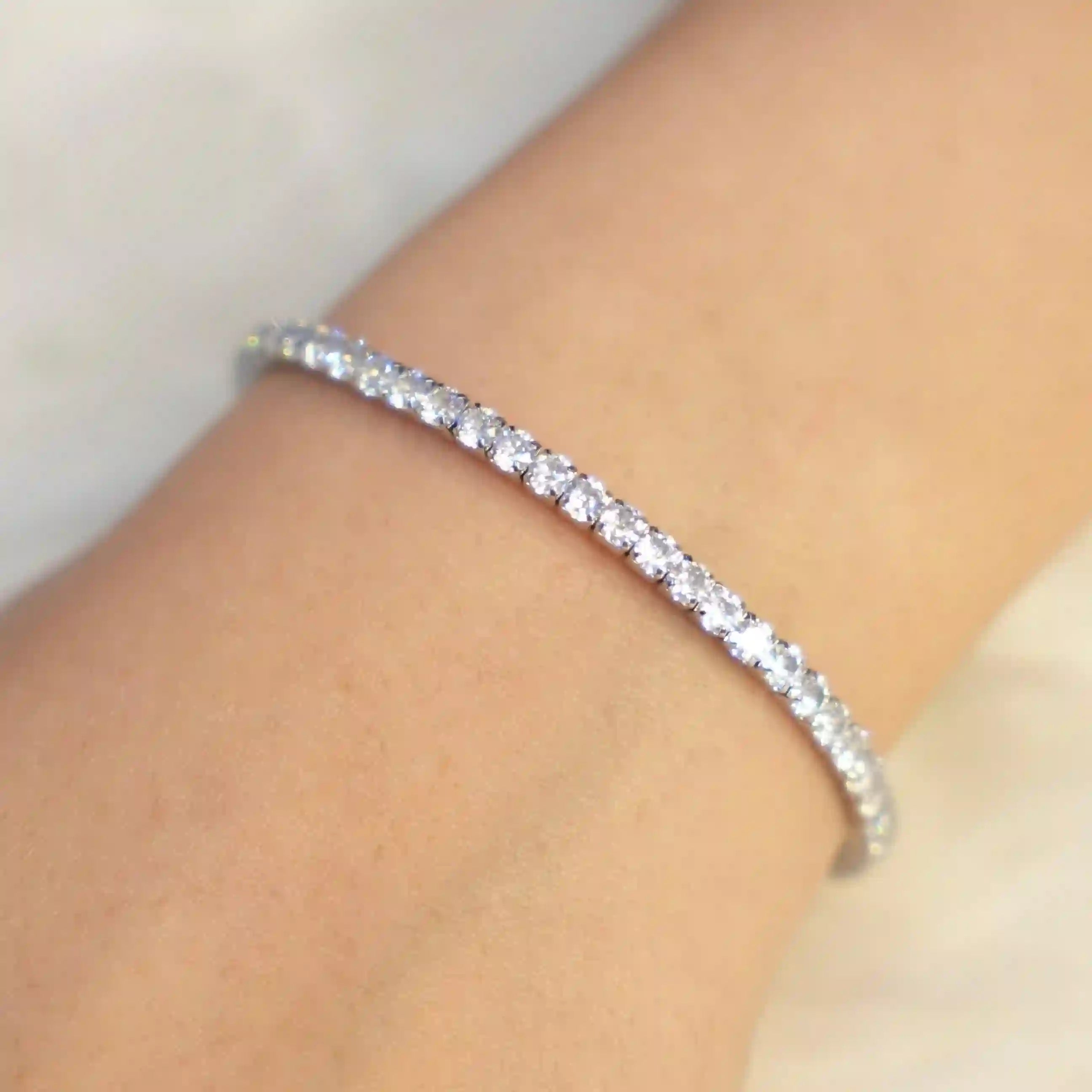 Wearing Flexitennis. Silver Plated Tennis Bracelet. Buy Online at Mithra and Co.