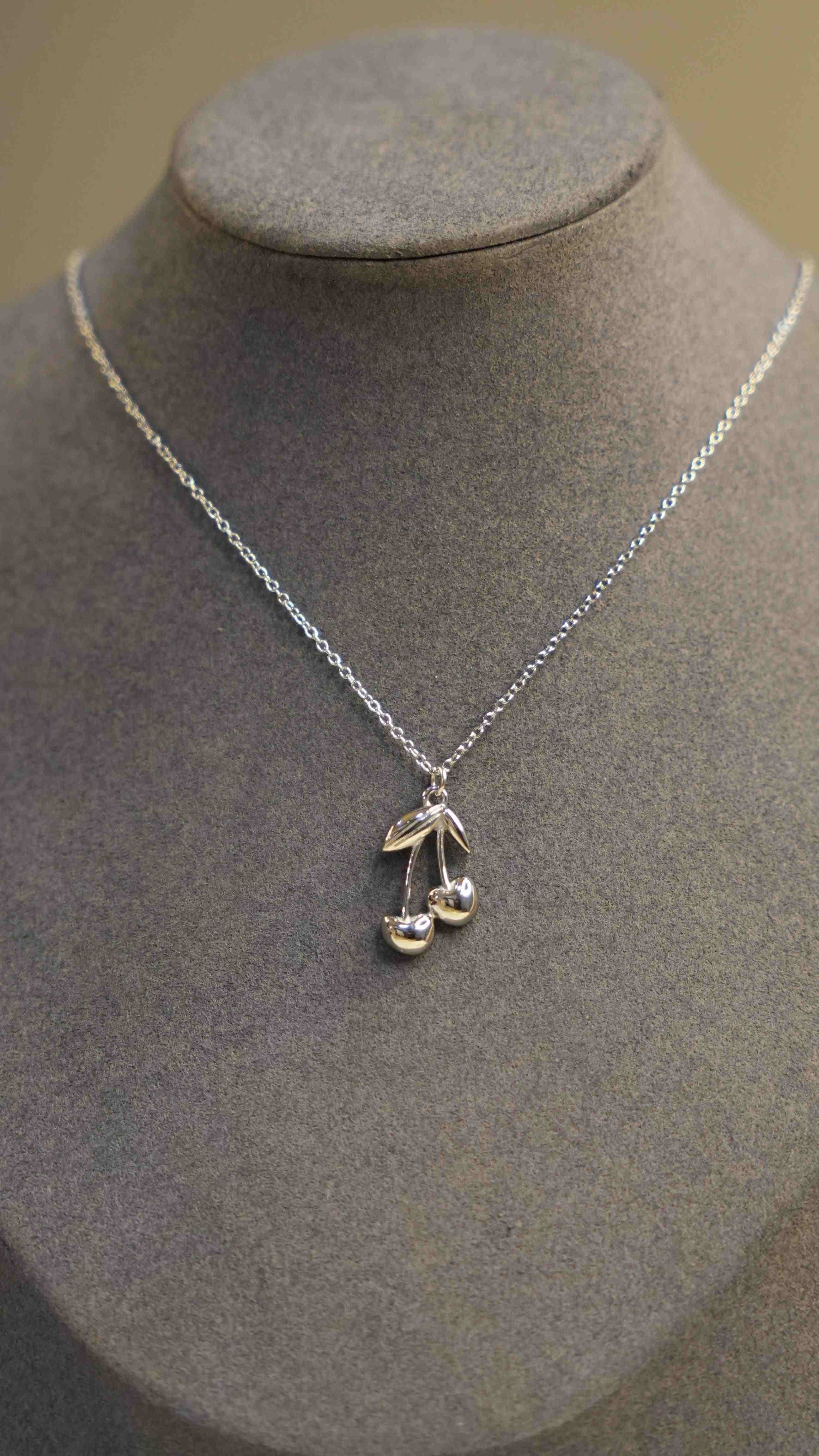 Dummy wearing Cherry Pendant - Silver Plated Necklace. Buy at Mithra and Co.