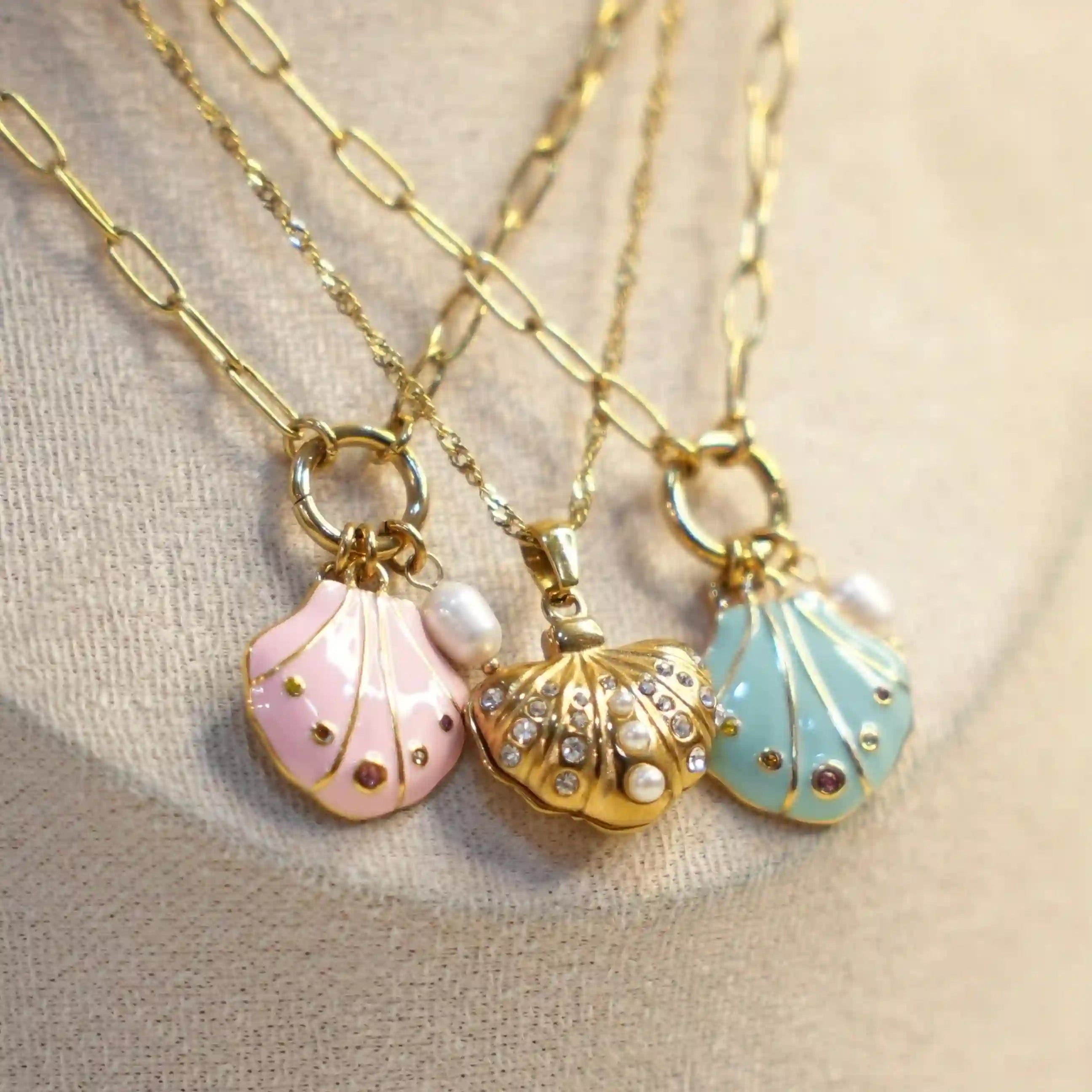 18k gold plated Seashell Necklace Charms - Coastal Essence. Buy at Mithra and Co.