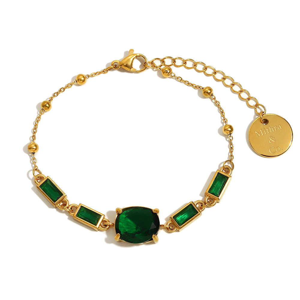 Shop Sage - A Bracelet with green stones. 18k Gold Plated at Mithra and Co.