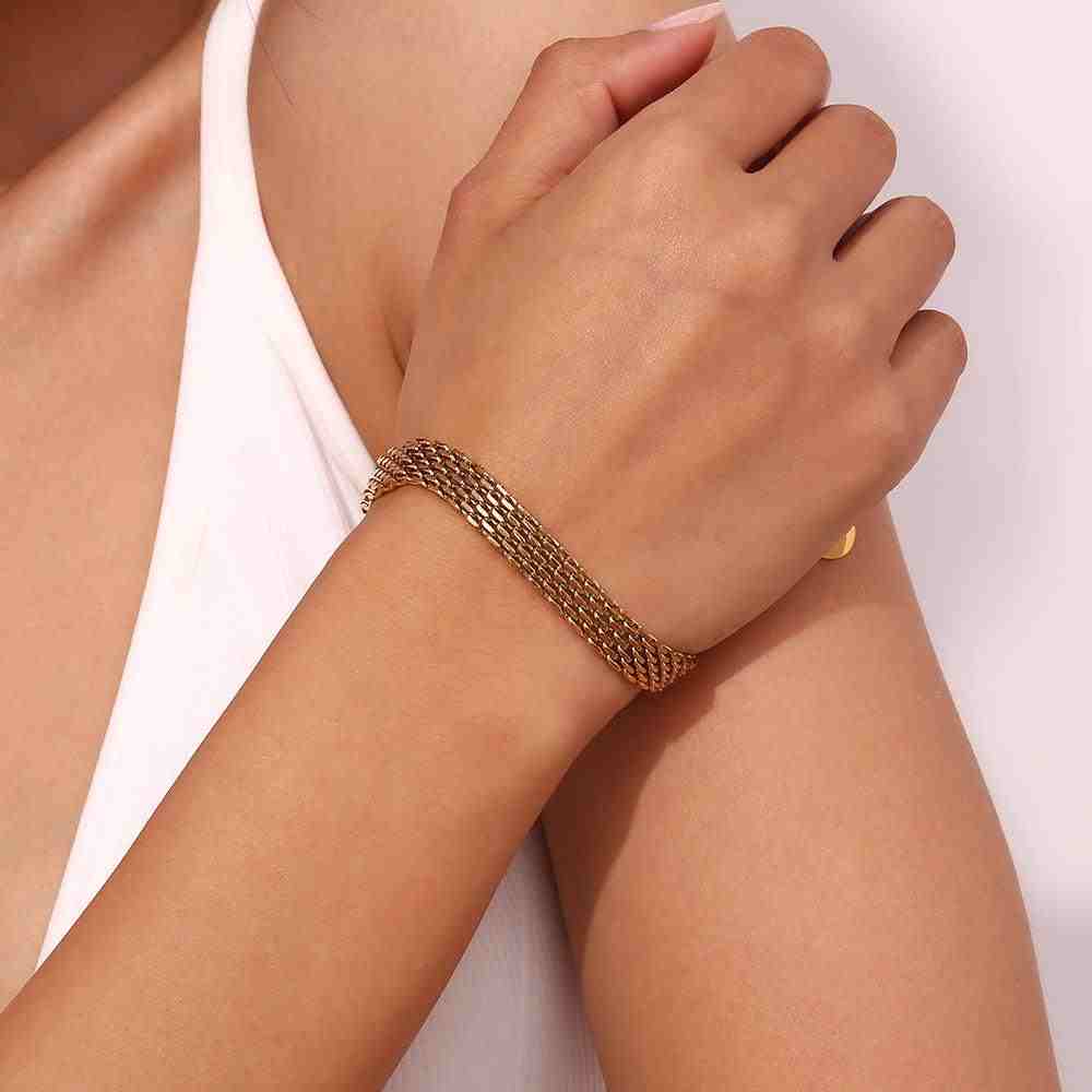 Wearing Rowena Bracelet 18k gold plated watch strap. Buy Online in Pakistan.