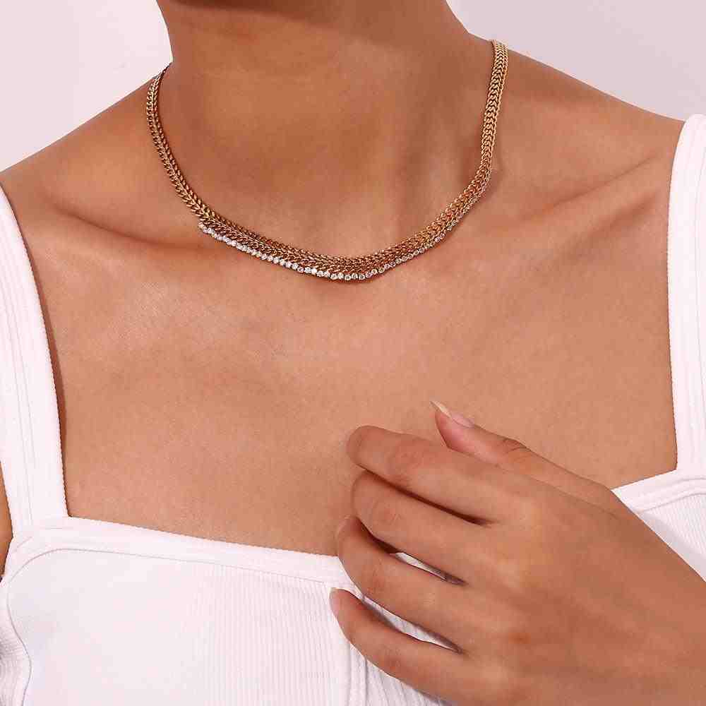 Girl wearing 18k Gold Plated Chain Necklace - Garland. Buy Online at Mithra and Co.