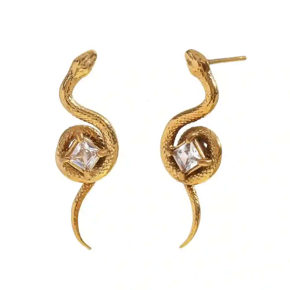 Shop 18K gold-plated viper studs. Serpent Earrings gold Online at Mithra and Co.