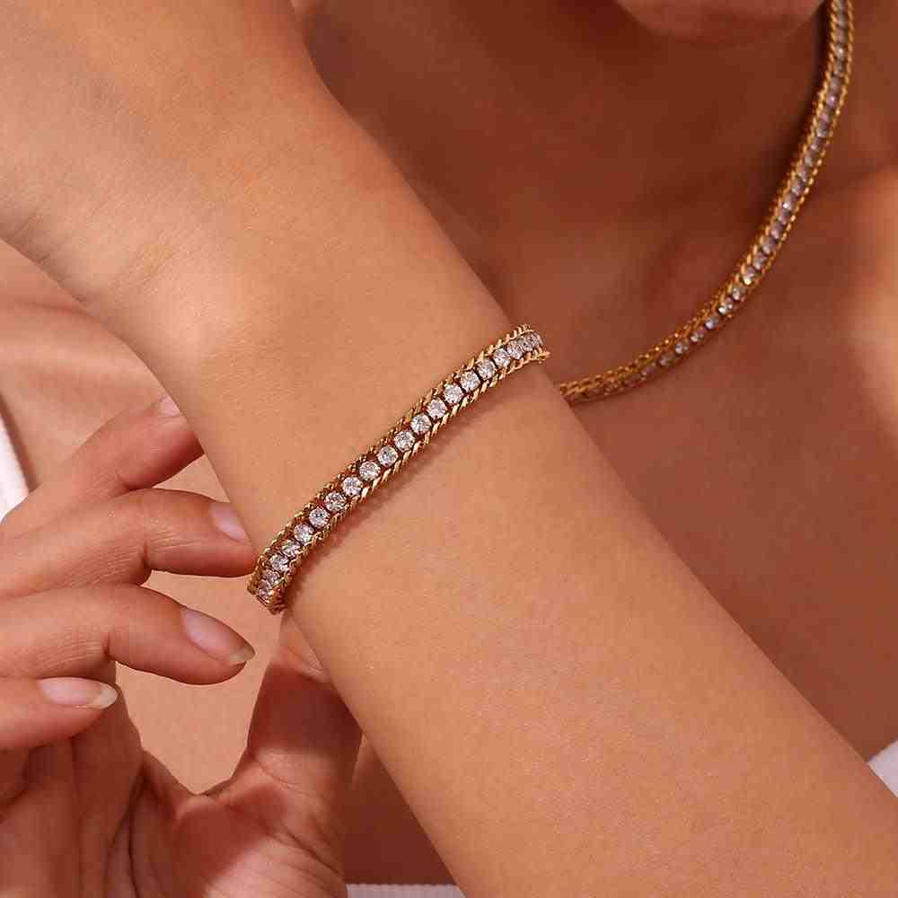 Girl wearing Luster Bracelet. Gold Plated Adjustable Bracelet. Shop at Mithra and Co.