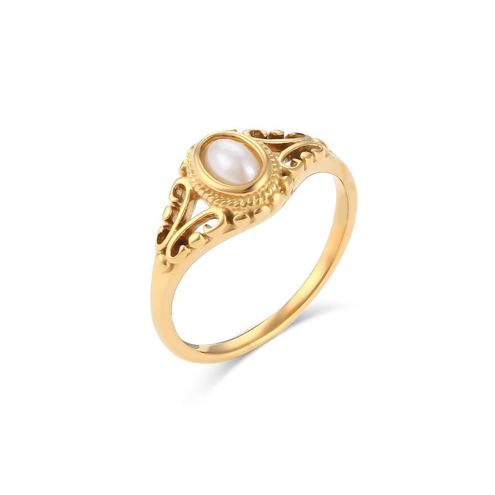 Shop Pearl Engagement Ring - Catherine - 18k Gold Plated Online at Mithra and Co.