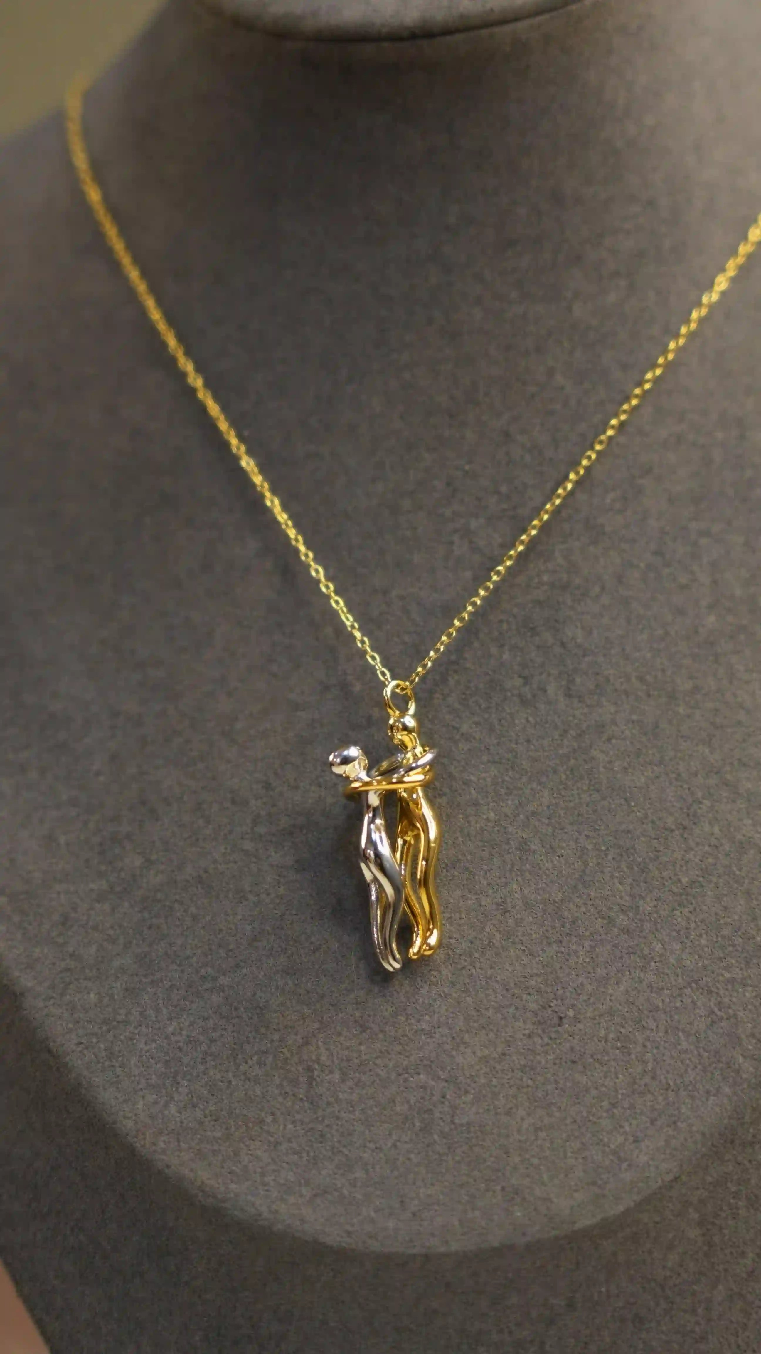 18k Gold and silver Plated You & Me Couple Hug Necklace - Shop at Mithra and Co.