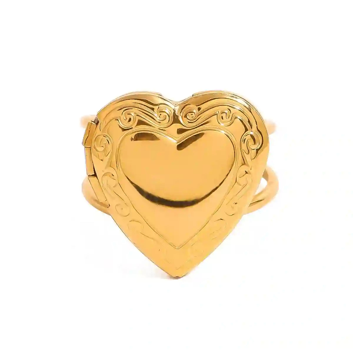 Heartfelt Memories Ring. Shop 18k Gold Plated Adjustable Band heart shape locket ring.