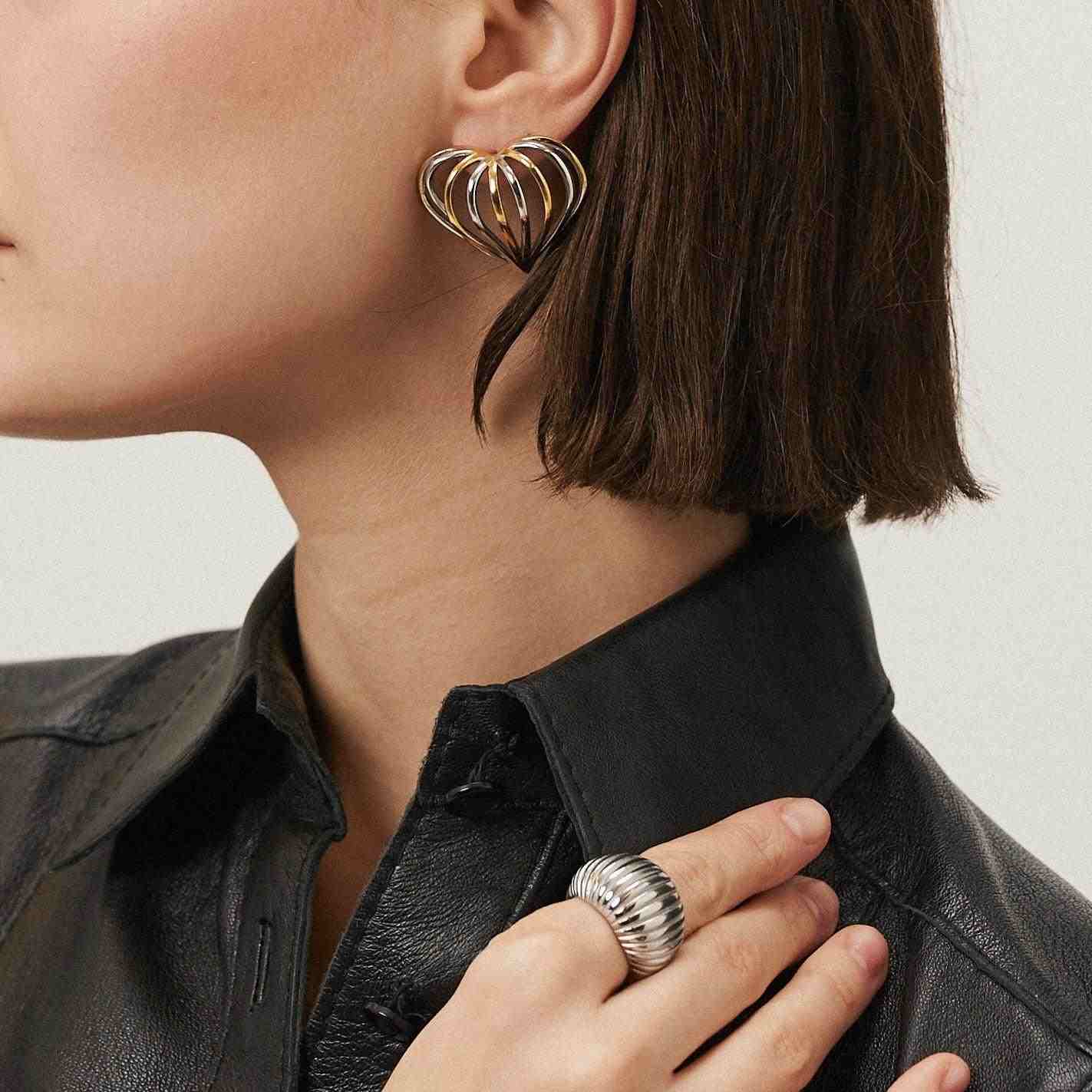 Wearing Caged Love - Buy 18k Gold plated Earrings Online at Mithra and Co.