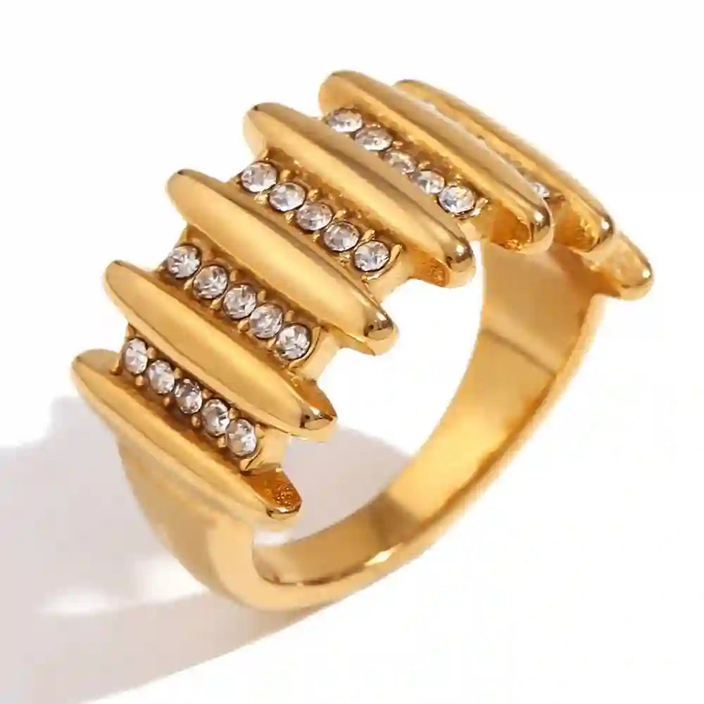18k Gold Plated Linear Bar Rig with Lines. SHop Online at Mithra and Co.