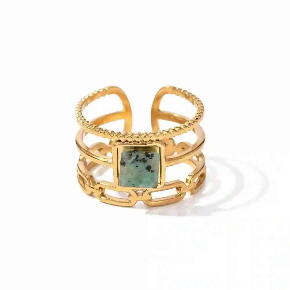 Buy Amulet RIng - Green. 18k Gold Plated at Mithra and Co.