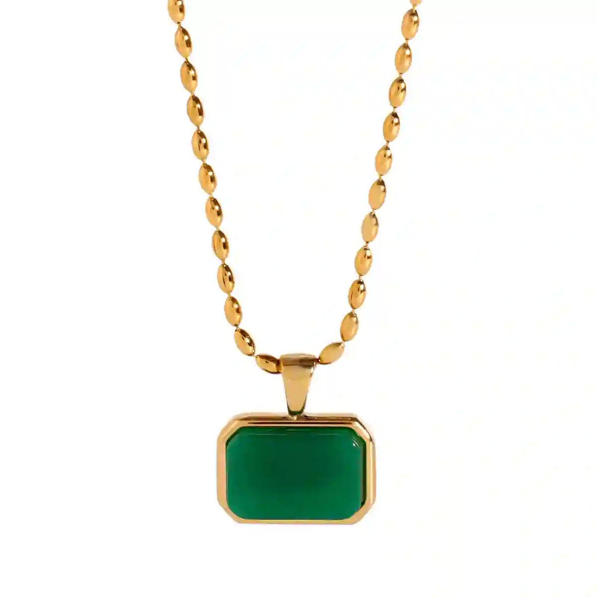 Green Beaded Locket. 18k Gold Plated Necklace at Mithra and Co.
