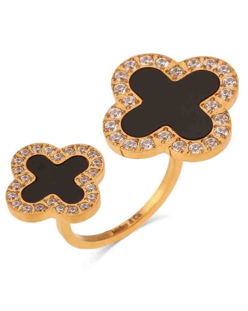 Buy Midnight clover flower ring 18k Gold Plated at Mithra and Co.