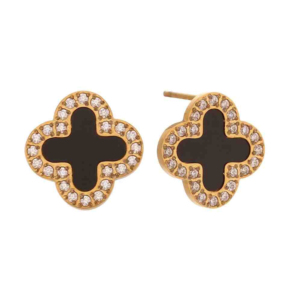 midnight clover studs. 18k gold plated artificial jewellery. Shop Online Pakistan.