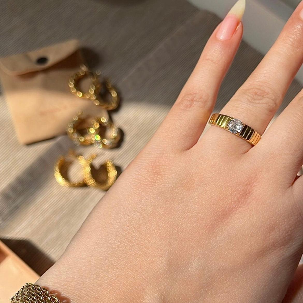 Buy Waterproof 18k Gold plated Bowie Ring at Mithra and Co.