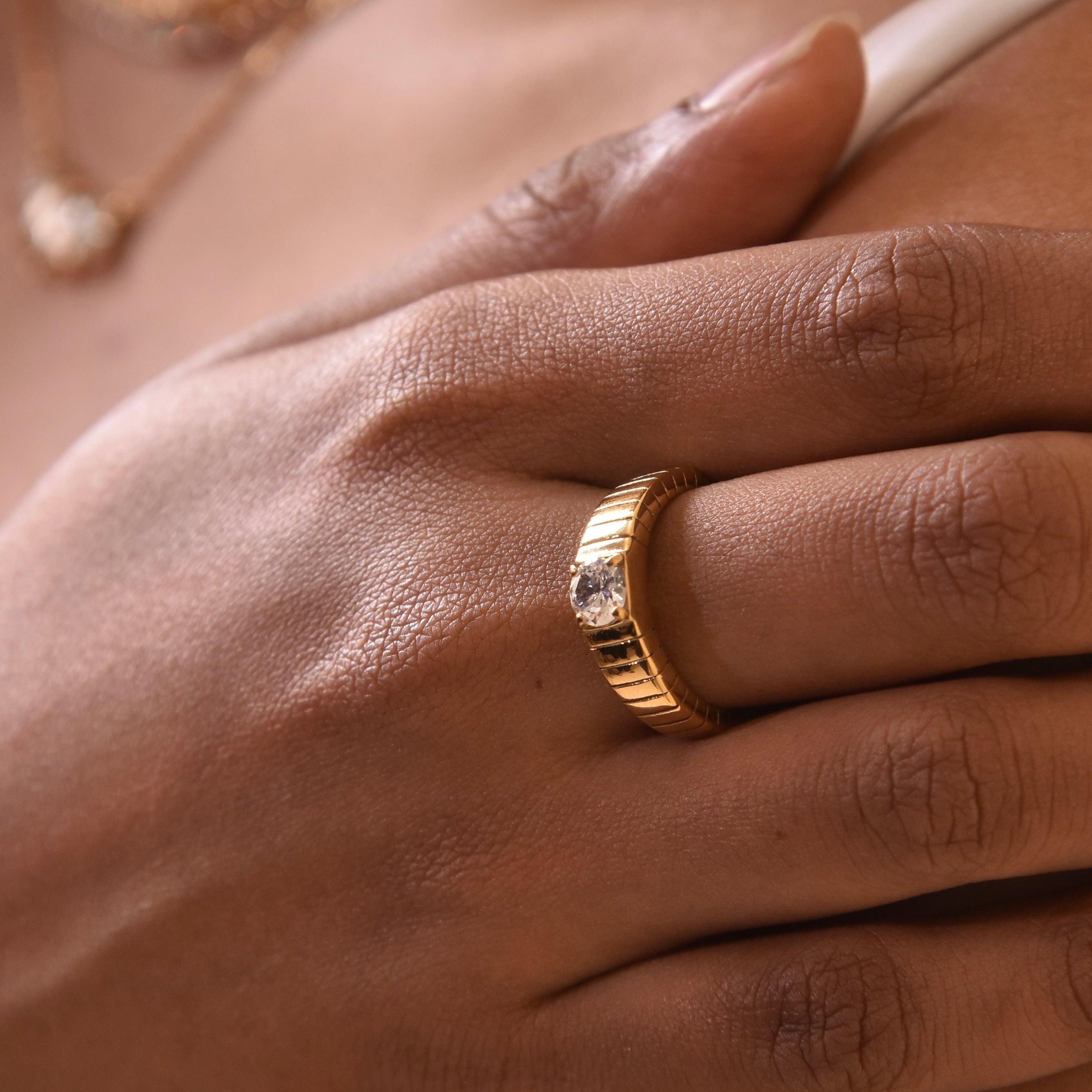 Buy Waterproof 18k Gold plated Bowie Ring at Mithra and Co.