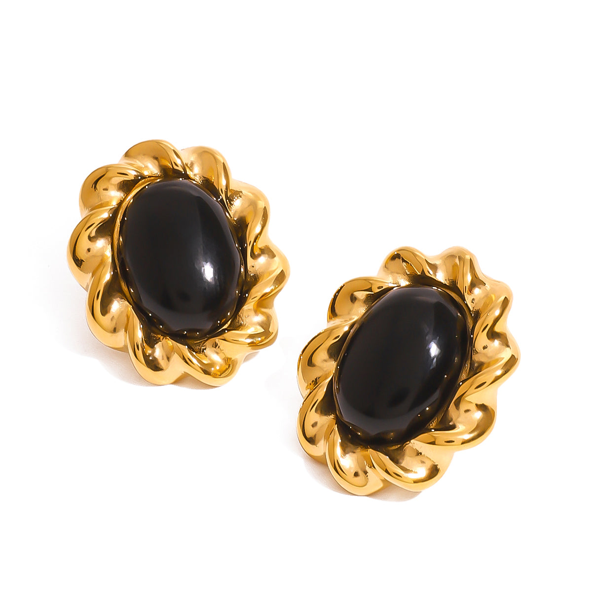 Hood - Black Onyx Studs. Shop 18k Gold Plated Earrings at Mithra and Co.