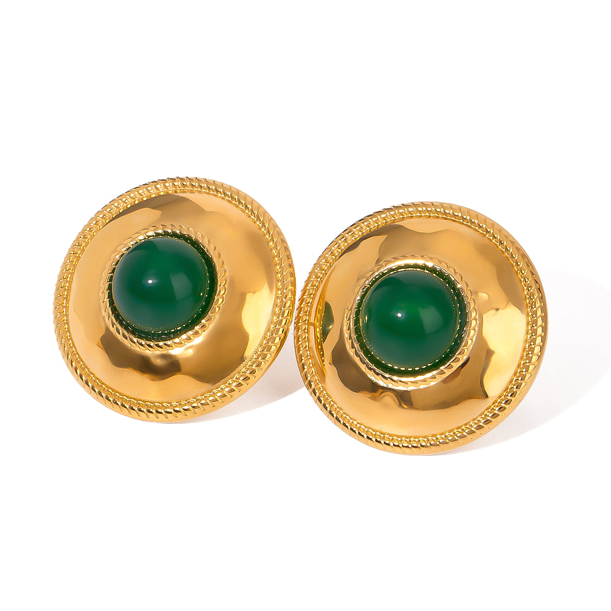 Shop Green Stone Studs - Dome Earrings - Halsey. 18k Gold Plated Online at Mithra and Co.