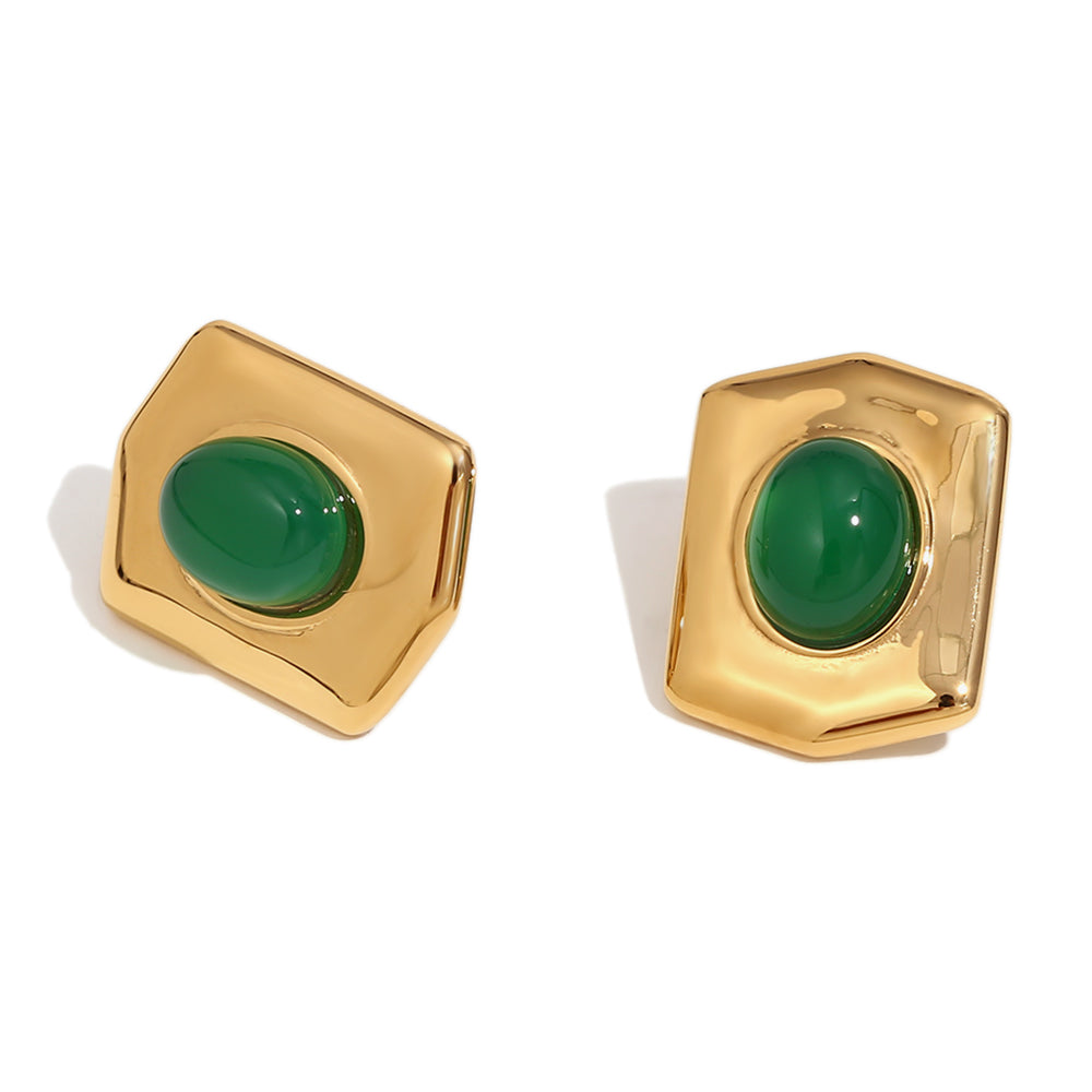 Shop Delsey Green - Onyx Stud Earrings 18k Gold Plated Online at Mithra and Co.