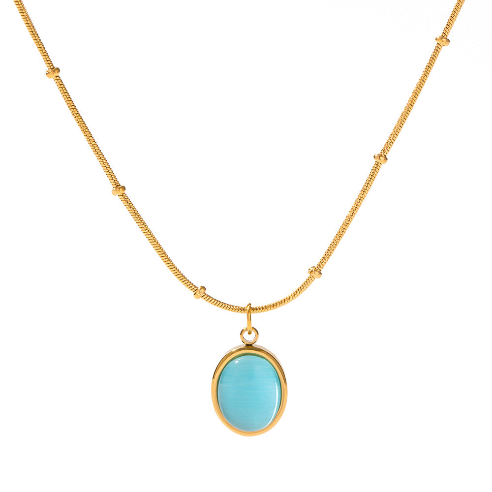 Buy blue circle pendant necklace. 18k Gold Plated at Mithra and Co.