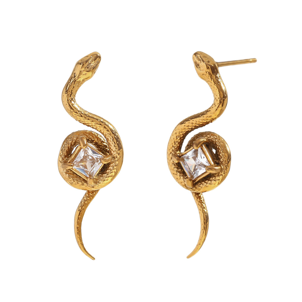 Shop 18K gold-plated viper studs. Serpent Earrings gold Online at Mithra and Co.