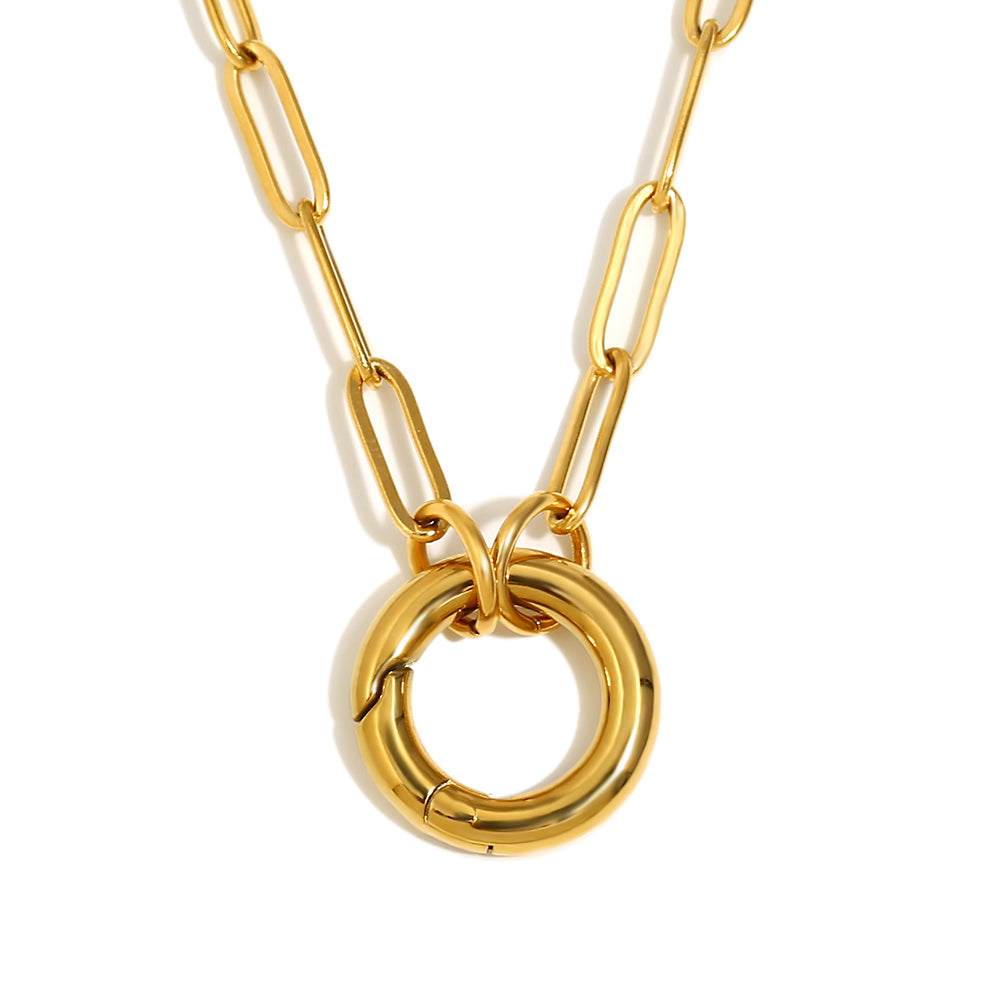 Shop Paperclip Necklace. Pepperine Bulder lock. 18k Gold plated at Mithra and Co.