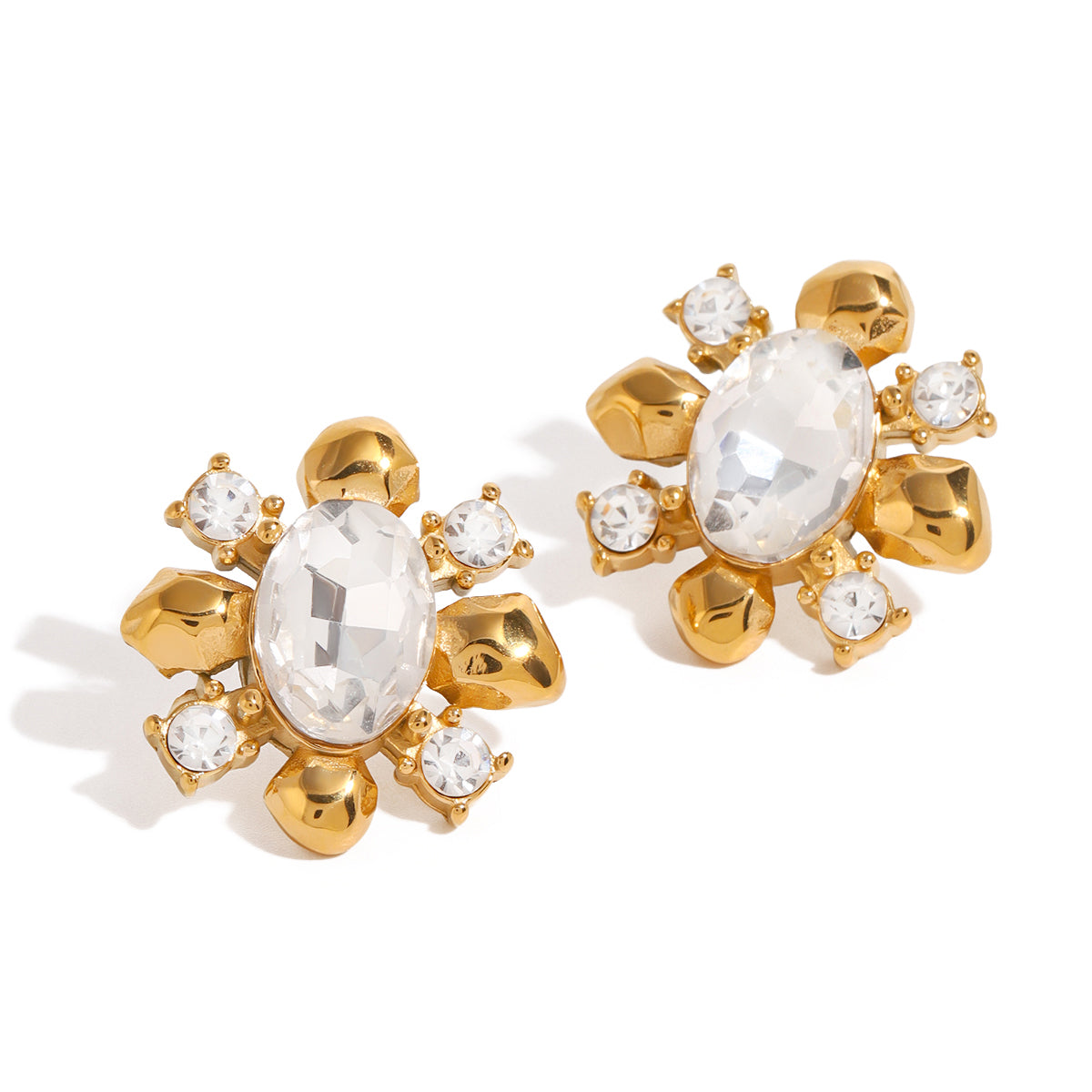 Shop 18k Gold Plated cubic zirconia stud earrings online at Mithra and Co.