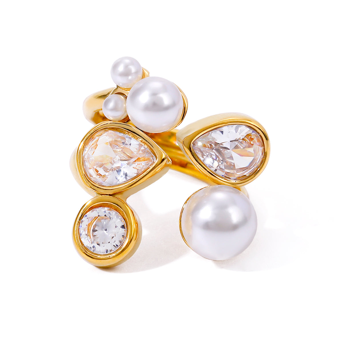 Buy Nivara - Pearl Drop Ring Cubic Zirconia Gold Plated Online at Mithra and Co.