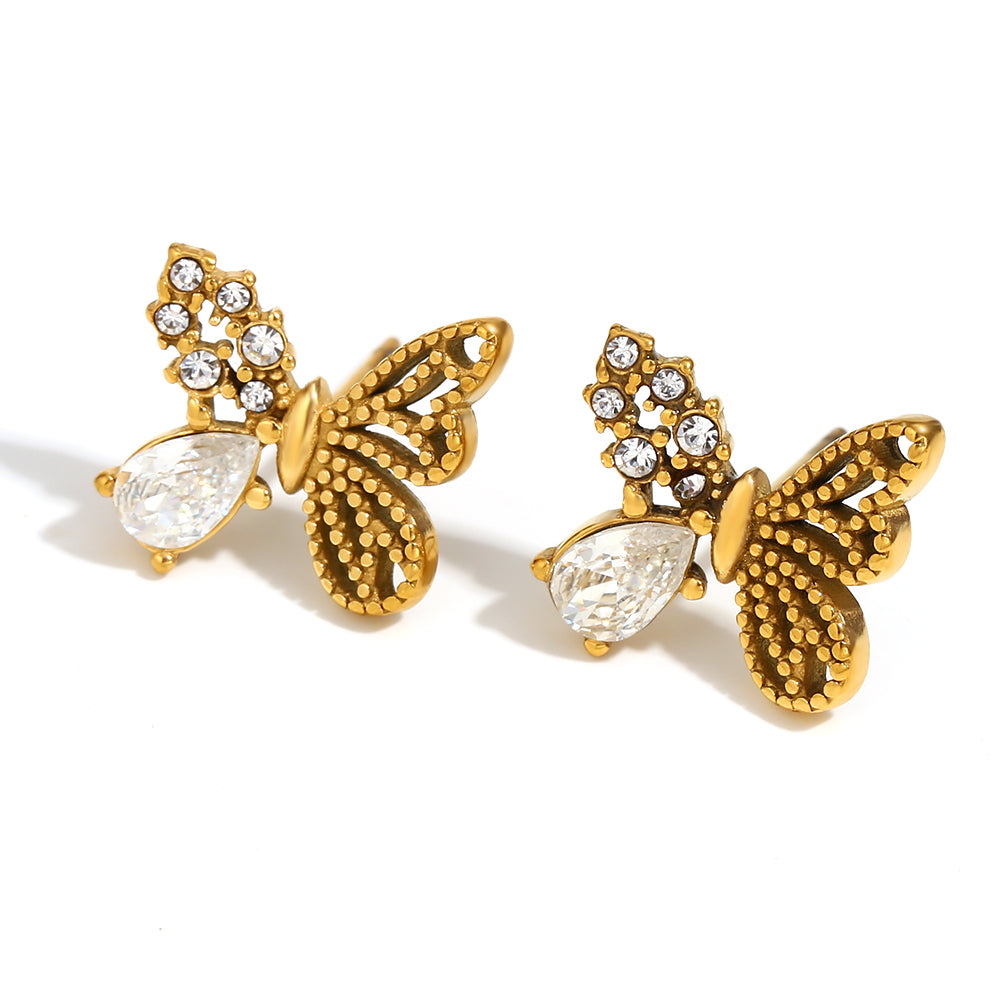 Shop Wings of Grace - Zircon Butterfly Stud Earrings. 188k Gold plated Online at Mithra and Co.