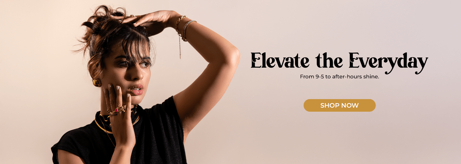 Woman with styled hair against a beige background with promotional text and button.